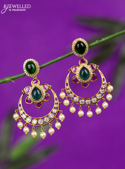 Antique earrings with kemp & cz stones and pearl hangings