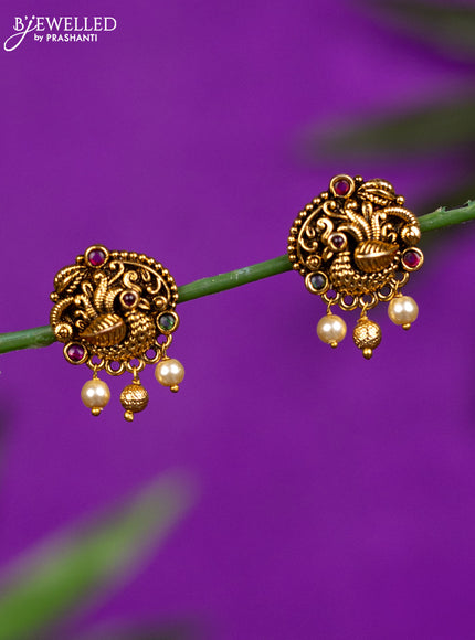 Antique earrings with kemp stones and pearl & golden beads hangings