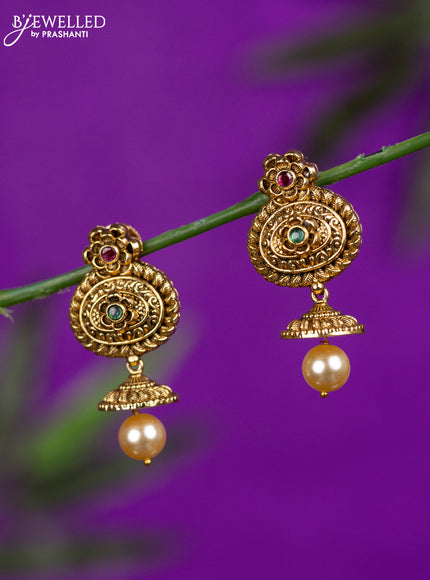 Antique earrings with kemp stones and pearl hanging
