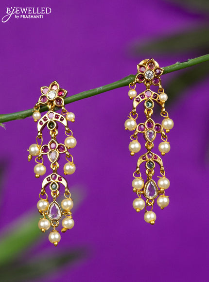 Antique earrings with kemp & cz stones and pearl hangings