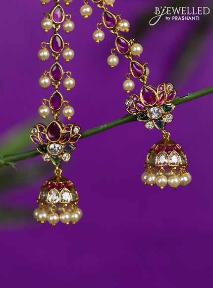 Antique earrings kemp & cz stones with mattal and pearl hangings