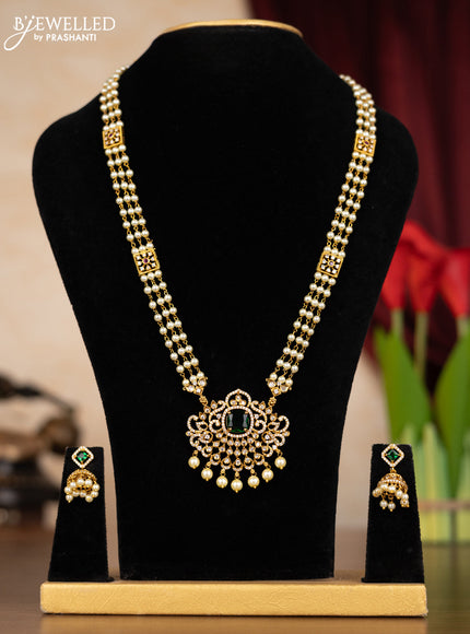 Pearl necklace with kemp & cz stones and pearl hangings