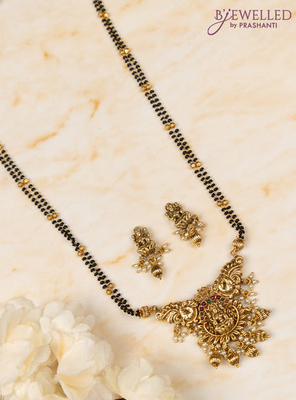 Antique necklace with ruby & cz stones and golden beads hangings