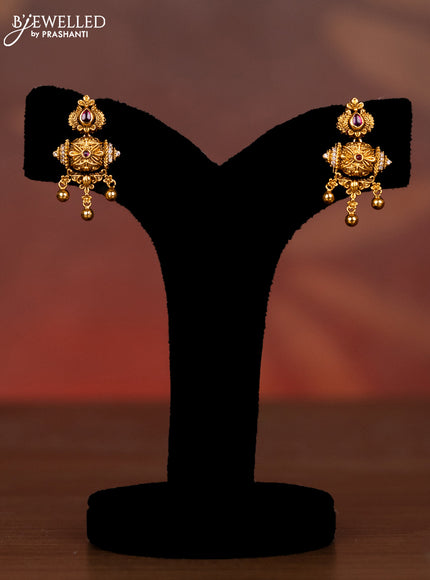 Antique necklace with ruby & cz stones and golden beads hangings