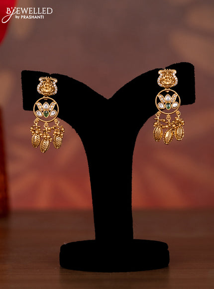 Antique necklace lakshmi design with emerald & kundan stones and golden beads hangings