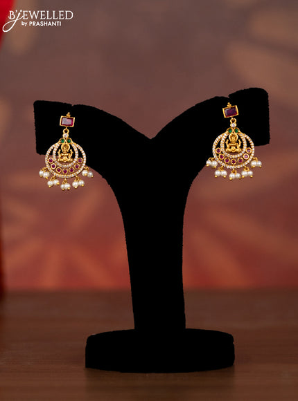 Antique necklace lakshmi design with kemp & cz stones and pearl hangings