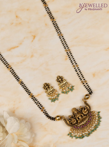 Antique necklace manga pattern with ruby & cz stones and pearl hangings