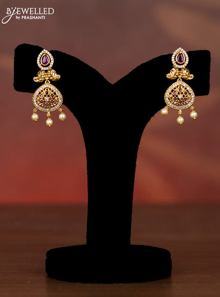 Antique necklace manga pattern with ruby & cz stones and pearl hangings