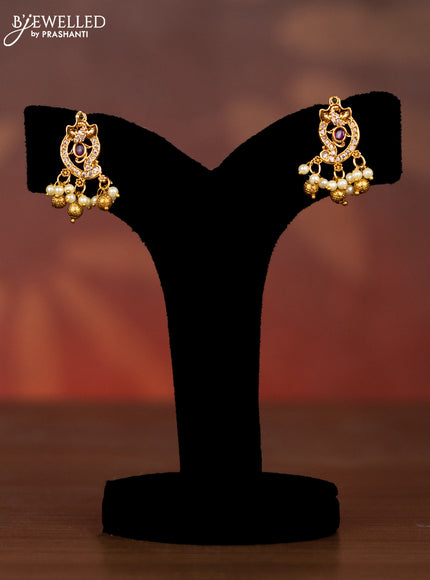 Antique necklace lakshmi design with kemp & cz stones and pearl & golden beads hangings