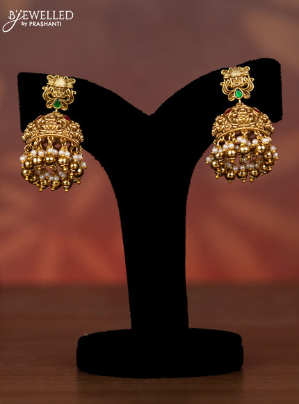 Antique necklace lakshmi design with kemp jadau kundan stones and pearl & golden beads hangings