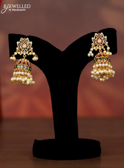 Antique necklace lotus design with kemp & kundan stones and pearl & golden beads hangings