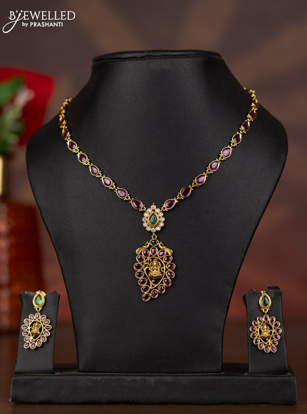 Antique necklace with lakshmi design and kemp stones