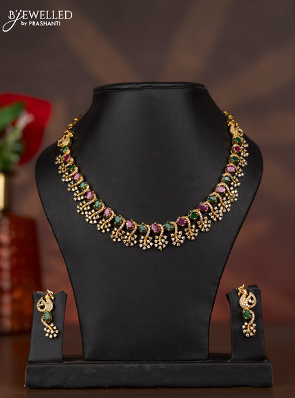 Antique necklace peacock design with kemp and cz stones