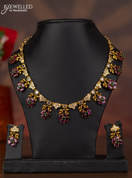 Antique necklace floral design with kemp and cz stones