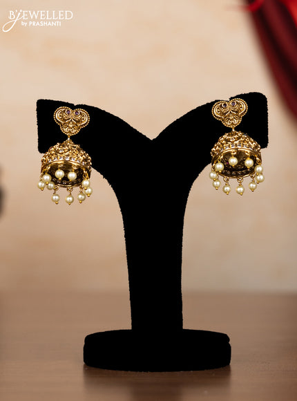 Pearl haaram peacock design with kemp & kundan stones and pearl & golden beads hangings