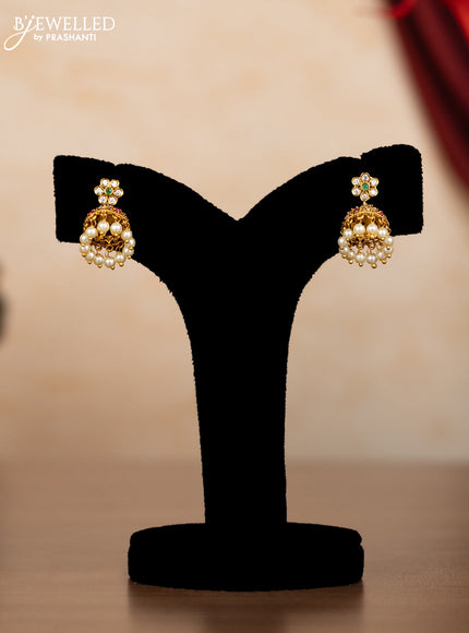 Pearl haaram lakshmi design with kemp & cz stones and pearl hangings