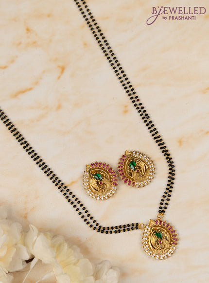 Mangalsutra double layer peacock design with kemp and cz stones