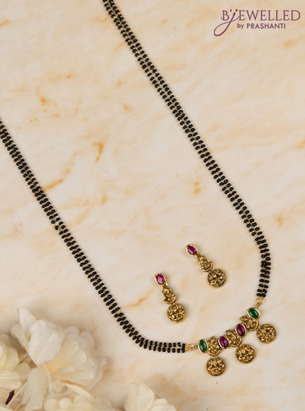 Mangalsutra double layer with lakshmi & ganesha design and kemp stones