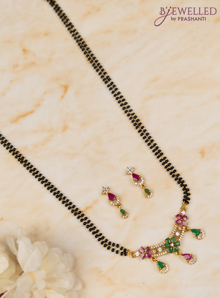 Mangalsutra double layer floral design with kemp and cz stones