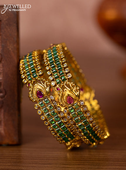Antique bangles peacock design with kemp and cz stones