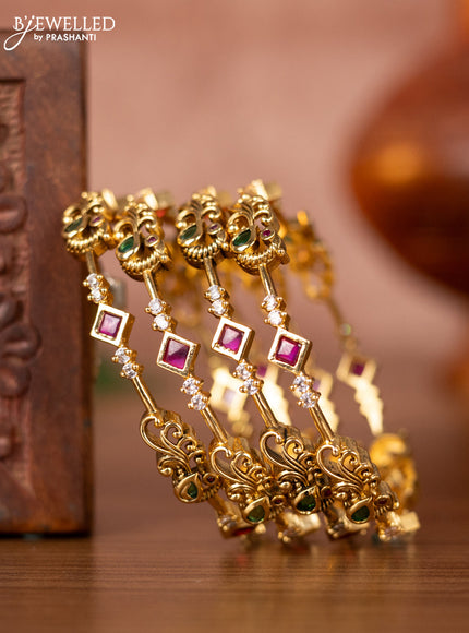 Antique bangles peacock design with kemp and cz stones