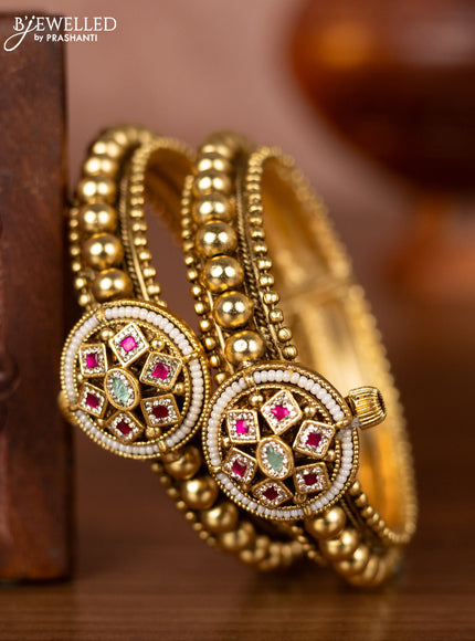 Antique kada bangles with simple design multicolour and cz stones