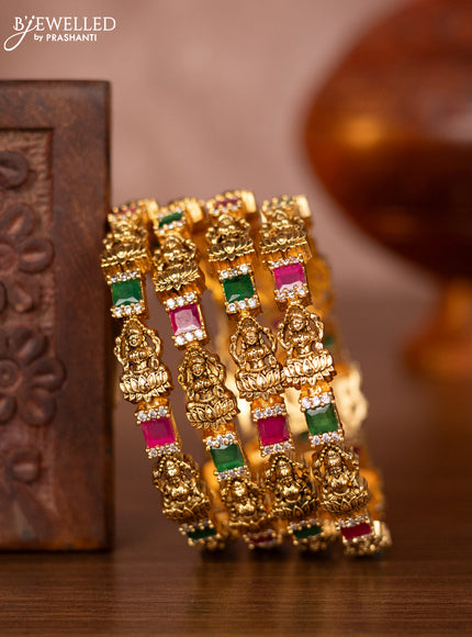 Antique bangles lakshmi design with kemp and cz stones