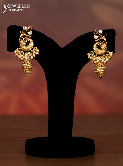 Antique necklace lakshmi pendant with ruby & kundan stones and pearl & golden beads hangings