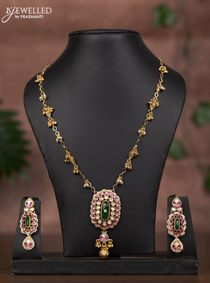 Antique chain with kemp & kundan stones and golden beads hangings
