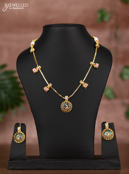 Antique chain with pink jadau kundan stones