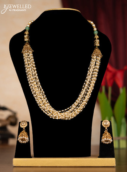 Pearl multilayer necklace with simple design and cz stones