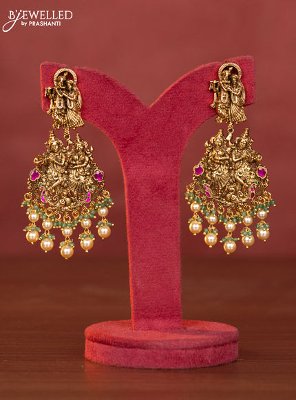 Pearl haaram radha krishna pendant with kemp jadau stones and pearl hangings