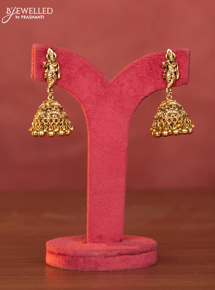 Antique rudhraksha mala nataraja pendant with pink jadau stones and golden beads hangings