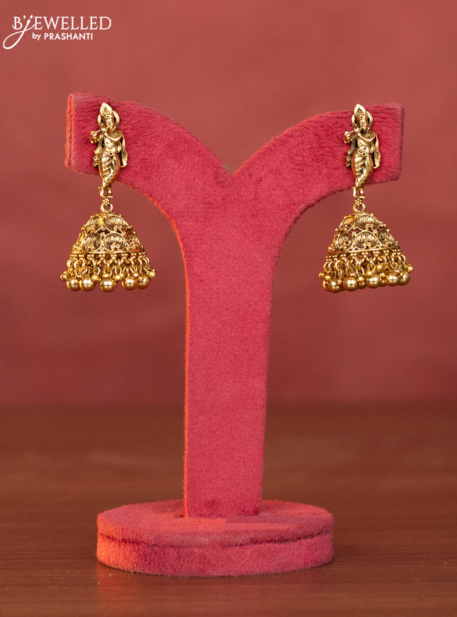 Antique rudhraksha mala nataraja pendant with pink jadau stones and golden beads hangings