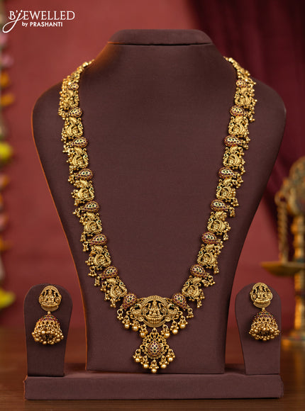 Antique haaram lakshmi & peacock design with kemp stones and golden beads hangings