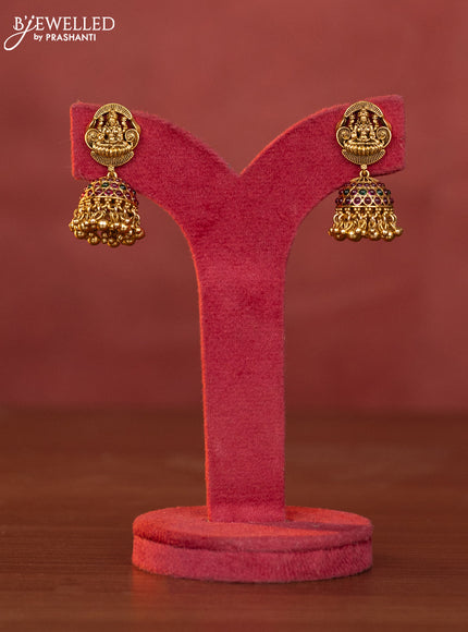 Antique haaram lakshmi & peacock design with kemp stones and golden beads hangings