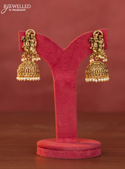 Antique haaram radha krishna pendant with ruby & kundan stones and pearl hangings