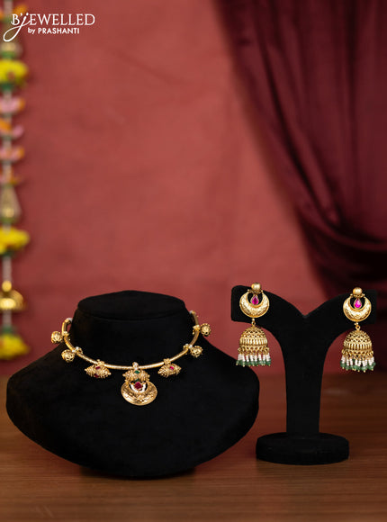 Ring type choker chandbali design with kemp jadau kundan stones