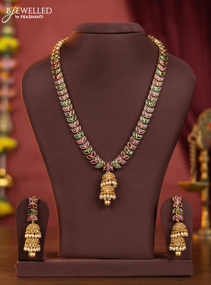 Antique haaram leaf design with kemp stones and pearl & golden beads hangings