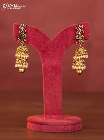 Antique haaram leaf design with kemp stones and pearl & golden beads hangings