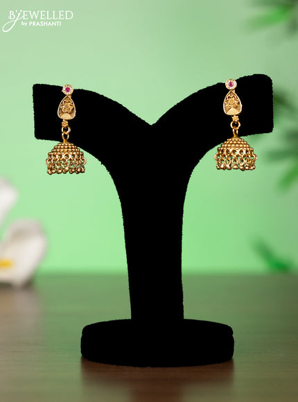 Antique attigai necklace with kemp jadau & cz stones and golden beads hangings