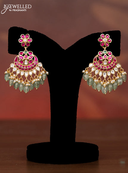 Antique necklace chandbali design with kemp jadau kundan stones and mint green beads hangings
