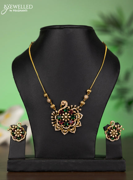 Antique attigai necklace peacock design with kemp and cz stones