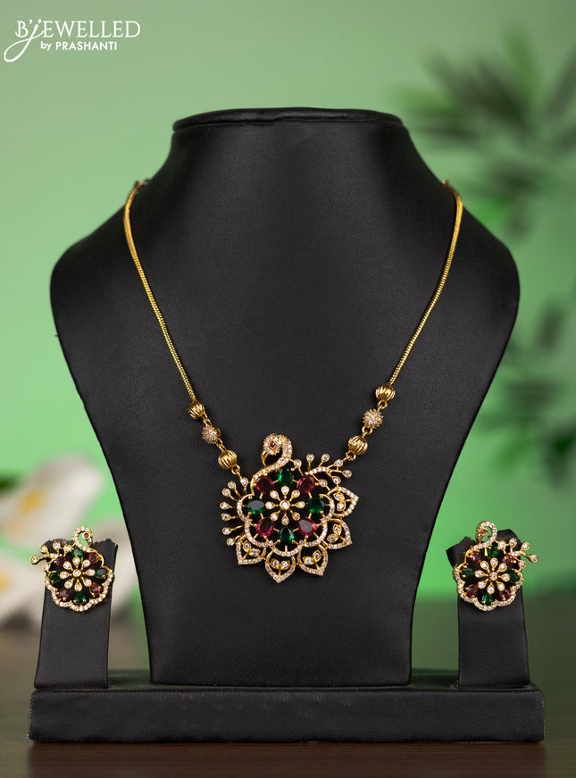 Antique attigai necklace peacock design with kemp and cz stones