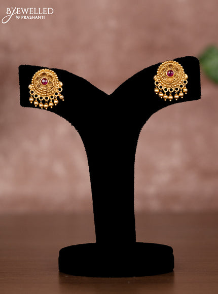 Antique double layer chain lakshmi pendant with ruby stone and golden beads hangings