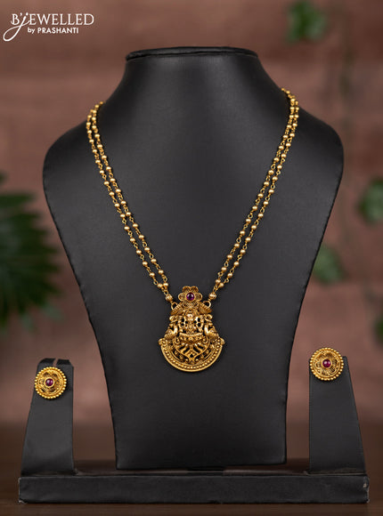 Antique double layer chain lakshmi pendant with ruby stone