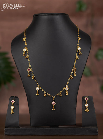 Antique chain with ruby & kundan cz stones and golden beads hangings