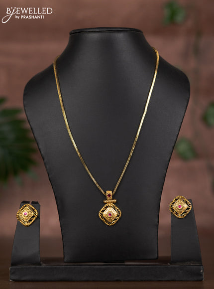 Antique chain with pink jadau and cz stones