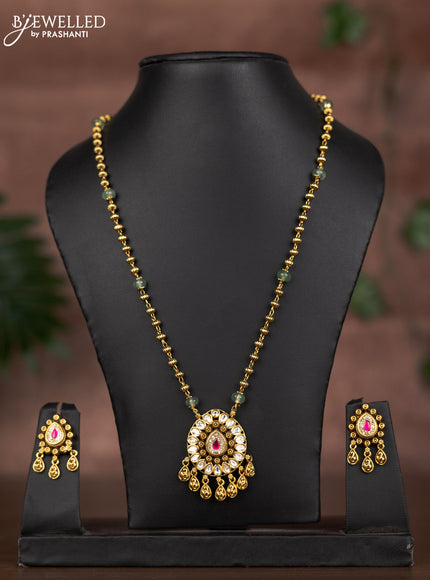 Antique chain with pink jadau kundan & cz stones and hangings