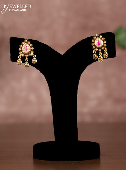 Antique chain with pink jadau kundan & cz stones and hangings